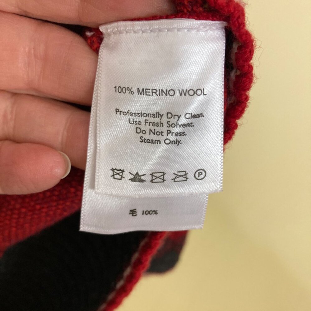 Eddie Bauer Womens Red & Gray Nordic Full-Zip Cardigan Sweater Small Merino Wool - Picture 10 of 13